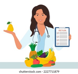 Nutrition therapy with healthy food and physical activity. Vector illustration .