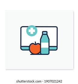 Nutrition therapy online color icon. Tele diet website, application. Nutritionist virtual consultation. Telehealth. Telemedicine, health care concept. Isolated vector illustration