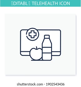 Nutrition Therapy Online Line Icon. Tele Diet Website, Application. Nutritionist Virtual Consultation. Telehealth. Telemedicine, Health Care Concept. Isolated Vector Illustration. Editable Stroke 