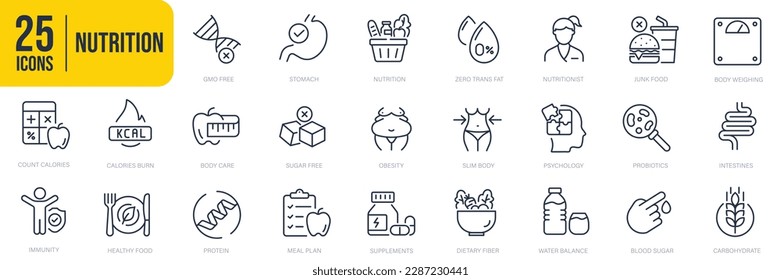 Nutrition thin line icons. For website marketing design, logo, app, template, ui, etc. Vector illustration.
