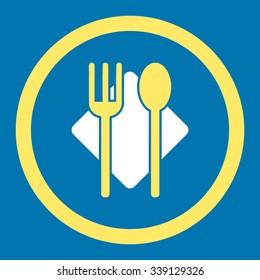 Nutrition vector icon. Style is bicolor flat rounded symbol, yellow and white colors, rounded angles, blue background.