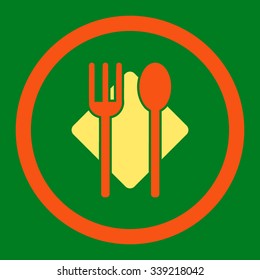 Nutrition vector icon. Style is bicolor flat rounded symbol, orange and yellow colors, rounded angles, green background.