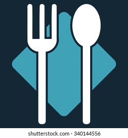 Nutrition vector icon. Style is bicolor flat symbol, blue and white colors, rounded angles, dark blue background.