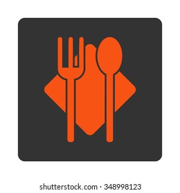 Nutrition vector icon. Style is flat rounded square button, orange and gray colors, white background.