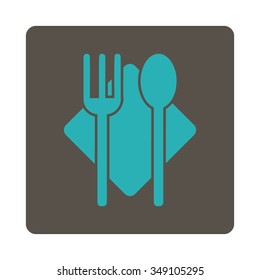 Nutrition vector icon. Style is flat rounded square button, cyan and grey colors, white background.