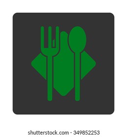 Nutrition vector icon. Style is flat rounded square button, green and gray colors, white background.