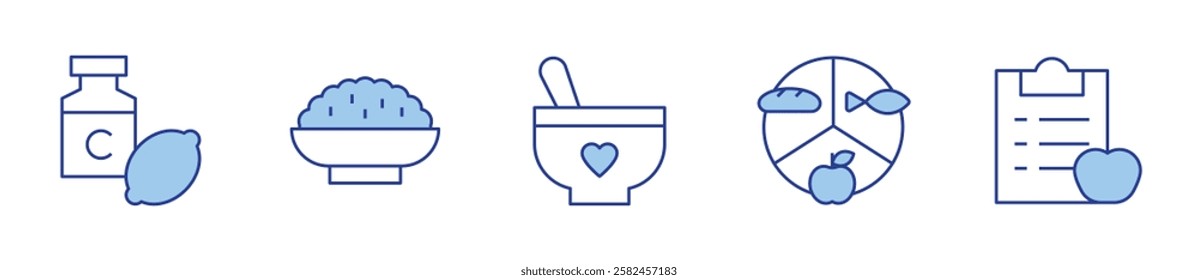 nutrition, vitamin c, couscous, baby food. Nutrition Icon vector illustration. Line Duotone style. Editable stroke.