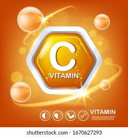 Nutrition Vitamin C Logo Label Vector Concept