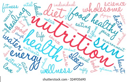 Nutrition word cloud on a white background. 