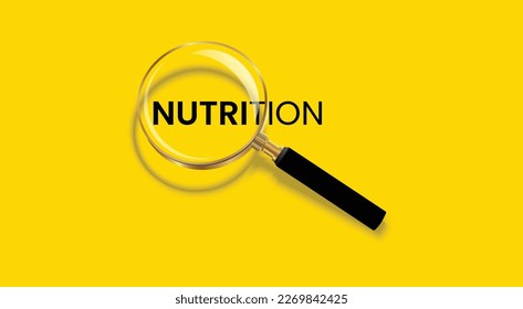 Nutrition word poster for research and awareness concept design isolated on yellow background.