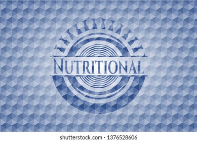 Nutritional blue badge with geometric pattern.