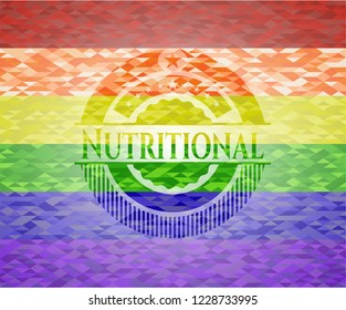 Nutritional emblem on mosaic background with the colors of the LGBT flag