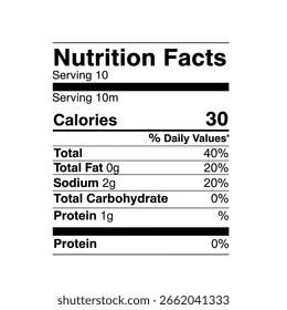 Nutritional information label design with ingredient list and dietary icons