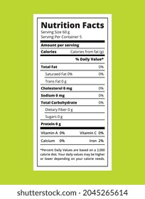 nutritional information table label over green background. vector illustration