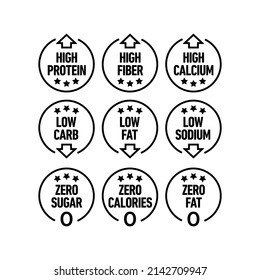 Nutritional information vector icons set for product label or advertising