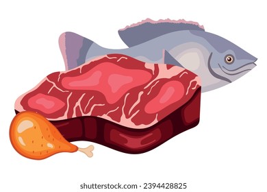 productos nutricionales en vectores de carne aislados