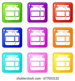 Nutritional supplement for athletes icons of 9 color set isolated vector illustration