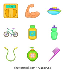 Nutritional supplement icons set. Cartoon set of 9 nutritional supplement vector icons for web isolated on white background