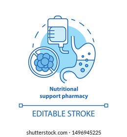 Nutritional support pharmacy concept icon. Medicine idea thin line illustration. Supplementary medication prescription. Assistive drug therapy. Vector isolated outline drawing. Editable stroke