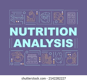 Nutritional Testing Word Concepts Dark Purple Banner. Food Safety Tests. Infographics With Icons On Color Background. Isolated Typography. Vector Illustration With Text. Arial-Black Font Used