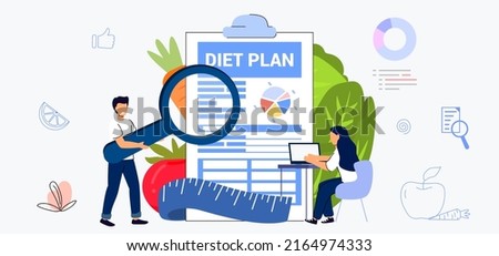 Nutritionist concept Diet plan Weight loss program Online medical consultation Healthcare Nutrition therapy Healthy food and physical activity Vector illustration flat Checklist Doctor planning diet