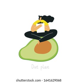 Nutritionist  doctor diet plan. Vector flat illustration healthy food and people.