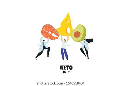 Nutritionist  doctor diet plan. Vector flat illustration healthy food and people. Nutritionist  doctor with keto diet