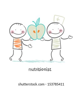 nutritionist gives the patient an apple