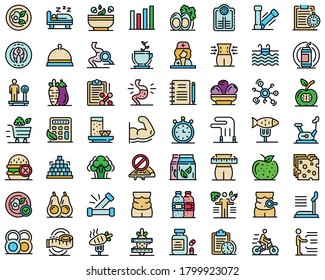 Nutritionist icons set. Outline set of Nutritionist vector icons thin line color flat on white