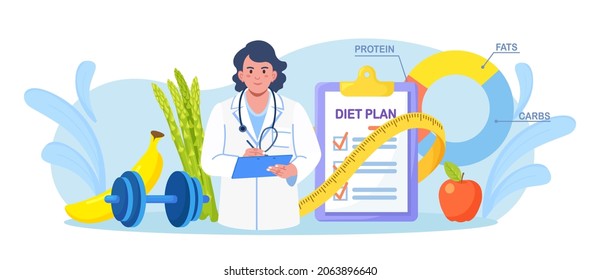 Nutritionist Make Diet plan, Checklist. Doctor Planning Diet with Fruit and Vegetable. Nutrition for Weight Loss, Calorie Control, Individual Dietary. Health Lifestyle, Fitness, Sport, Training 