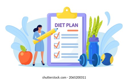 Nutritionist Make Diet plan, Checklist. Doctor Planning Diet with Fruit and Vegetable. Nutrition for Weight Loss, Calorie Control, Individual Dietary. Health Lifestyle, Fitness, Sport, Training 