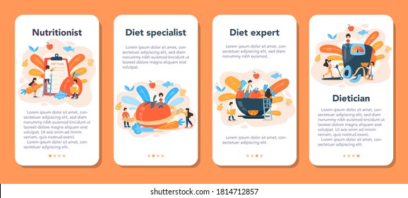 Nutritionist online service or platform. Diet plan with healthy food and physical activity. Online consultation. Vector illustration in cartoon style