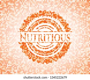 Nutritious abstract orange mosaic emblem with background
