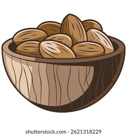 nutritious almonds in rustic bowl isolated vector illustration on white background