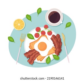 Nutritious breakfast 2D vector isolated illustration. Healthy food and eating patterns flat objects on cartoon background. Morning colourful editable scene for mobile, website, presentation