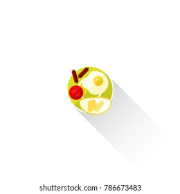 Nutritious Breakfast. Scrambled egg sandwich. Symbol made in flat style with realistic shadows. Vector object isolated on white background.