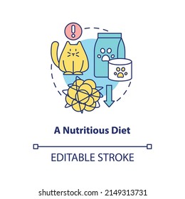 Nutritious diet concept icon. Proper pet care routine abstract idea thin line illustration. Healthy treats for dogs, cats. Isolated outline drawing. Editable stroke. Arial, Myriad Pro-Bold fonts used