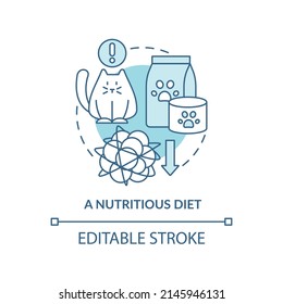 Icono de concepto de turquesa nutritiva. Ilustración de línea delgada de la idea abstracta adecuada para el cuidado de mascotas. Tratamientos saludables. Dibujo de contorno aislado. Trazo editable. Fuentes Arial, Myriad Pro-Bold utilizadas