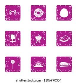 Nutritious dinner icons set. Grunge set of 9 nutritious dinner vector icons for web isolated on white background
