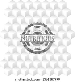 Nutritious grey badge with geometric cube white background
