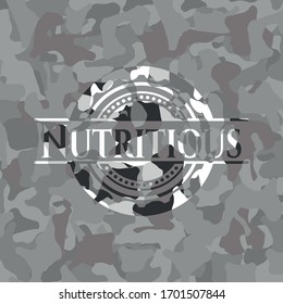 Nutritious grey camouflage emblem. Vector Illustration.