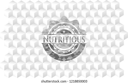Nutritious grey emblem with cube white background