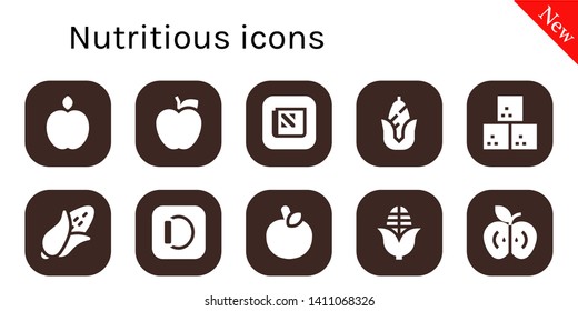 nutritious icon set. 10 filled nutritious icons.  Simple modern icons about  - Apple, Corn, Sugar cube