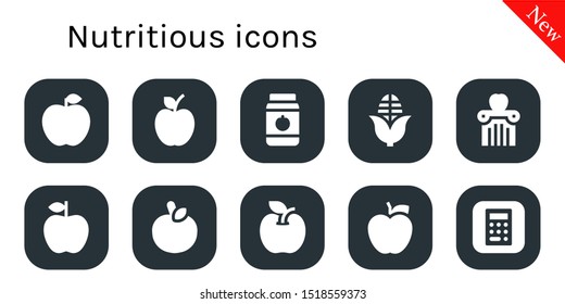 nutritious icon set. 10 filled nutritious icons.  Collection Of - Apple, Jar, Corn icons