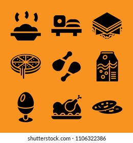nutritious, lunch, skin, rooster, black and cheese icon vector set. Flat vector design with filled icons. Designed for web and software interfaces