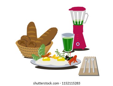 Nutritious meal.Healthy breakfast.Sunny side up clip art.
