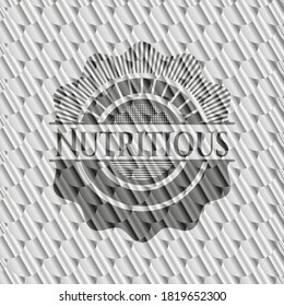 Nutritious silver badge or emblem. Scales pattern. Vector Illustration. Detailed. 