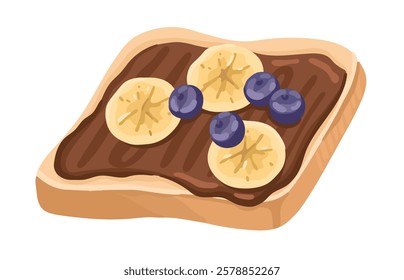 Nutritious Toast with Banana and Blueberries. Perfect Balanced snack. Vector.