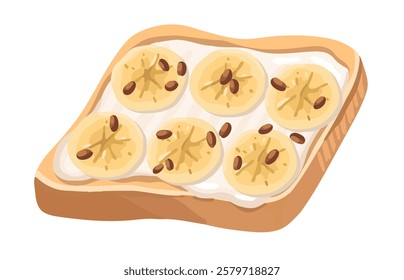 Nutritious Toast with Banana. Perfect Balanced snack. Vector.