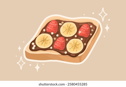 Nutritious Toast with Banana and Raspberry. Perfect Balanced snack. Vector.